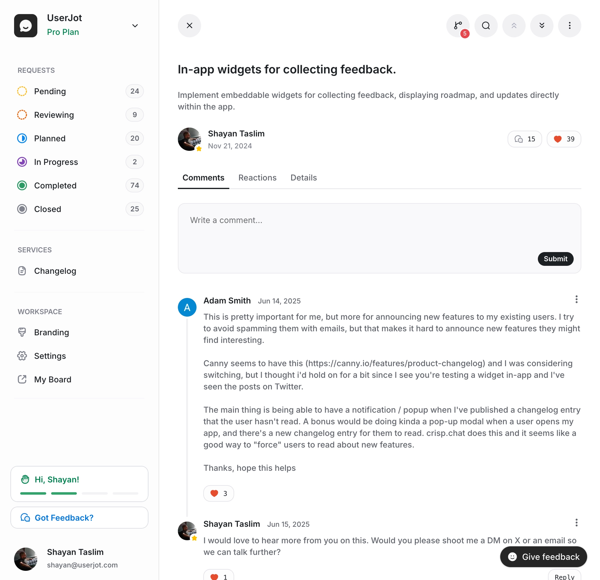 UserJot Feedback Discussion