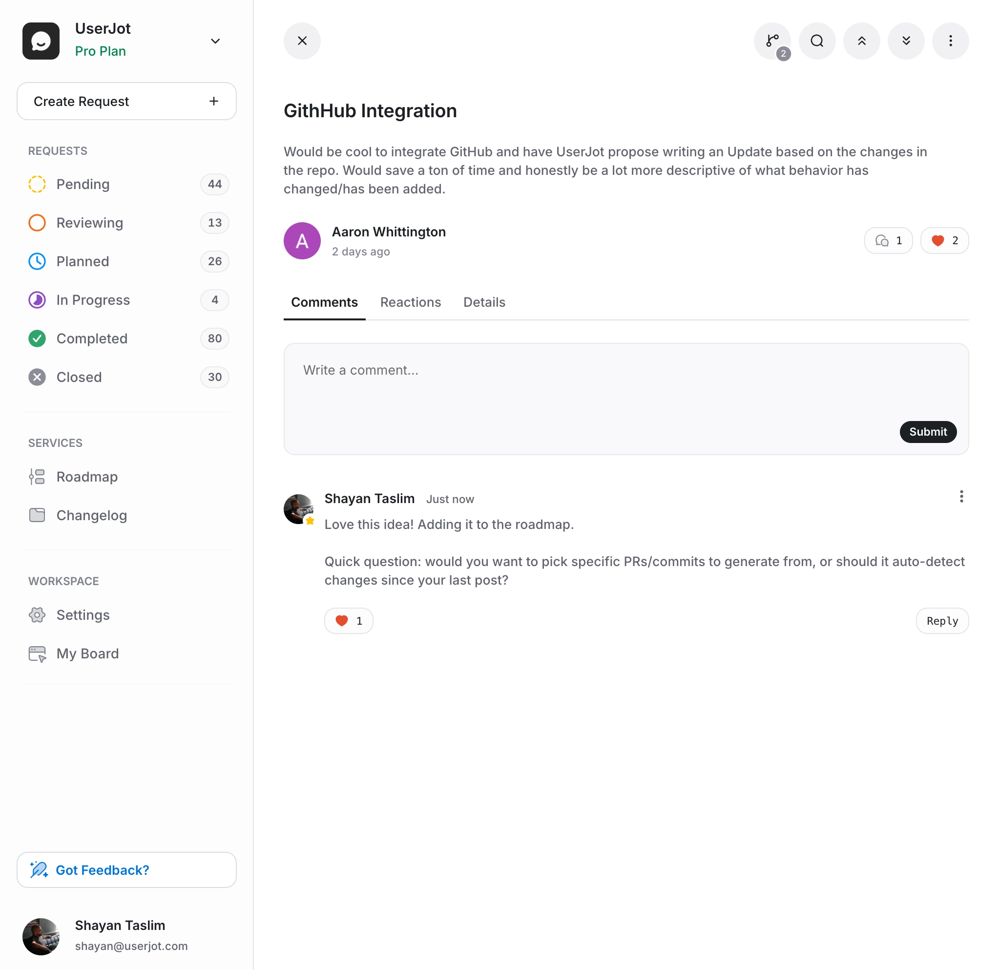 UserJot Feedback Board