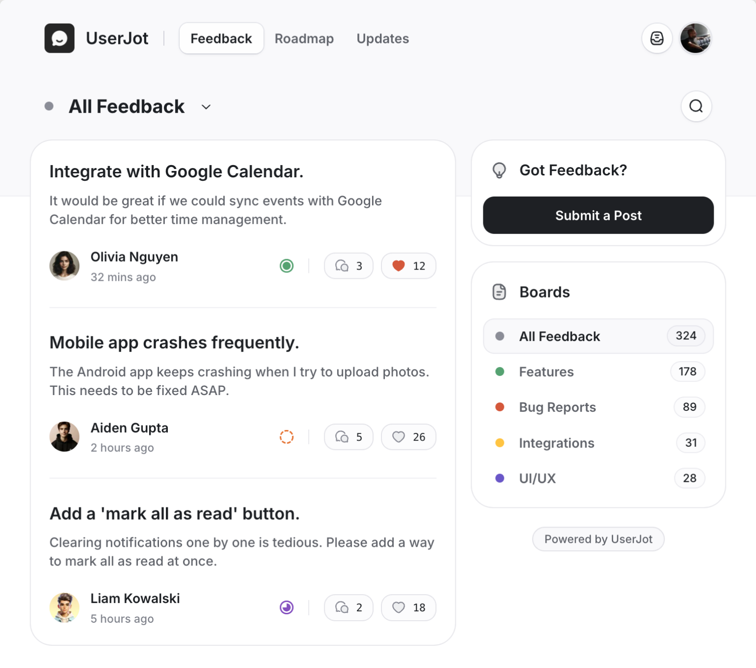 UserJot Public Feedback Dashboard